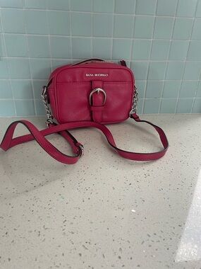 Dana Buchman Hot Pink Leather Crossbody with Buckle Detail